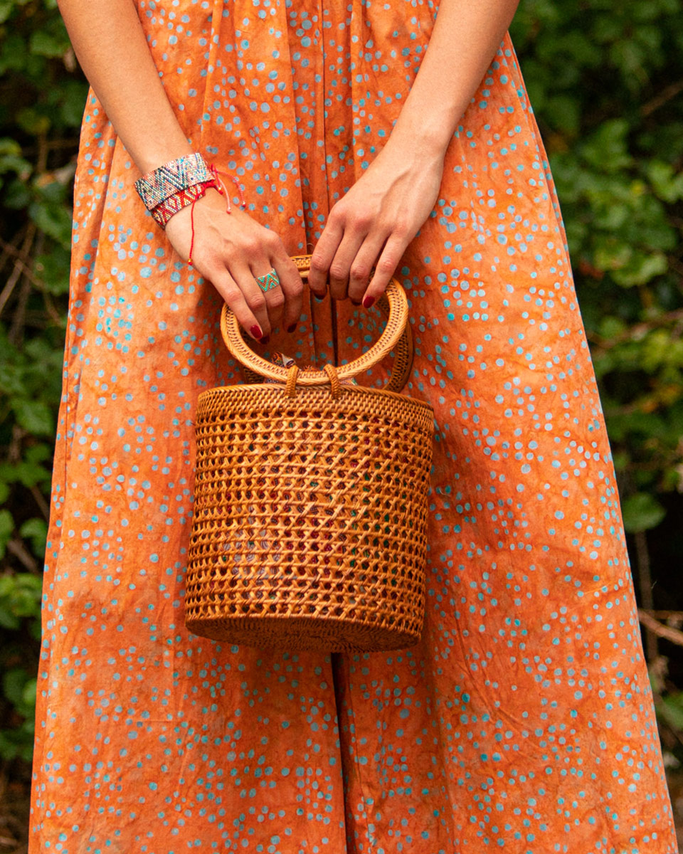 Secchiello Rattan Fiori Chiari